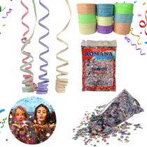 Kit 5 Pacotes 120 gr Confetes Carnaval Festa Folia Para Bloco Colorido Mais 24 Rolos Serpentina