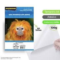 Kit 5 Pacotes 50 Folhas Papel Fotográfico Adesivo Glossy 130g A4 Cor Branco