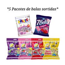 Kit 5 Pacotes de Balas Sortidas bolete juquinha 7 belo Festas Saquinhos Surpresas Aniversários