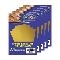 Kit 5 Pacotes de Papeis Lamicotes Ouro A4 250G 10 FLS - Off Paper