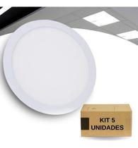 Kit 5 Painéis Plafon LED Embutir/Slim Redondo 24W FRIO