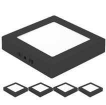 Kit 5 Painéis Plafon Led Sobrepor Quadrado Preto 18w Frio 6500k