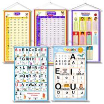 Kit 5 Painéis: Vogais - Sílabas Simples - Sílabas Complexas - Tabuada e Silabário 4 Formas - Escolar