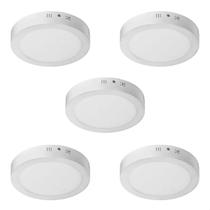 Kit 5 Painel 18w Led Paflon Redondo Sobrepor 6500k Branco