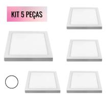 KIT 5 Painel 25W LED Quadrado Sobrepor 30x30 6500K Branco Frio