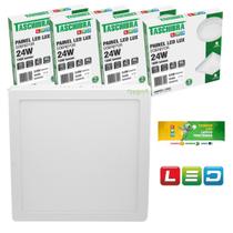 Kit 5 Painel De Led 24w Sobrepor Quadrado Luminária Teto Sala Quarto Bivolt Taschibra