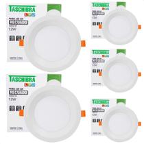 Kit 5 Painel de Led Redondo Embutir Recuado 12W Bivolt Taschibra