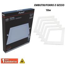 Kit 5 Painel Led Aluminio Embutir Quadrado 18w Avant Bivolt