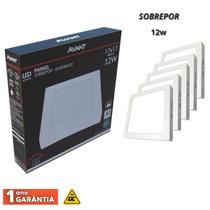 Kit 5 painel led aluminio sobrepor quadrado 12w avant