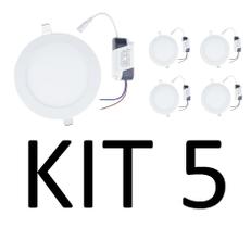 Kit 5 Painel Plafon Led 12w Embutir Redondo Branco Frio Decoração Iluminação - Super Led