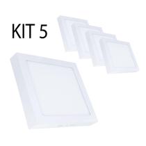 Kit 5 Painel Plafon Led 18w Branco Frio Quadrado Sobrepor - Super Led