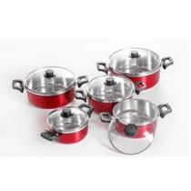 Kit 5 Panelas Com Tampa De Vidro Alumínio Grosso - Vermelho Kit 5 Panelas Com Tampa De Vidro Alumínio Grosso - Vermelho