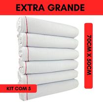 Kit 5 Pano De Chão Extra Grande Branco Saco Grosso 70x50cm Limpeza Reforçado