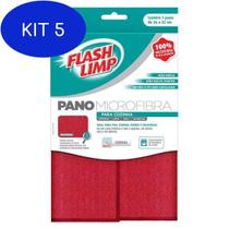 Kit 5 Pano Microfibra Para Cozinha Flashlimp