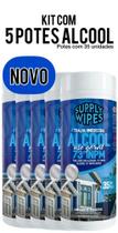 Kit 5 Pano Toalhas Umedecidas Álcool 73 Uso Geral