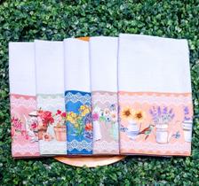 Kit 5 panos de Prato Coleção Flores