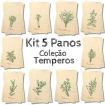 Kit 5 Panos De Prato Cru Coleção Temperos 100% Algodão
