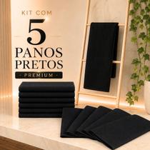 Kit 5 Panos De Prato Preto Especial Goumet 70x45cm Fio Preto Kit 5 Panos De Prato Preto Especial Goumet 70x45cm Fio Preto