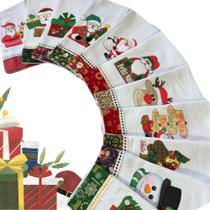 Kit 5 Panos Prato Bordado Patchwork C/ Bainha Barrado Presente de natal