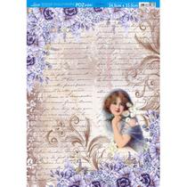 Kit 5 Papel Decoupage Dama com Flores Pdz-020 24,5x33cm Litoarte