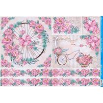Kit 5 Papel Decoupage Flores e Bicicleta 49x34,3 Pd1-091 Litoarte