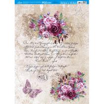 Kit 5 Papel Decoupage Flores, Textos e Borboletas Pdz-025 24,5x33cm Litoarte