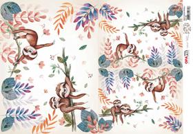 Kit 5 Papel Decoupage Opapel 30x45cm Infantil Zoo Bicho Preguica I 3082 Opa