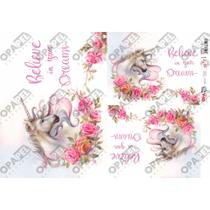 Kit 5 Papel Decoupage Opapel 30x45cm Unicornio 2384 Opa