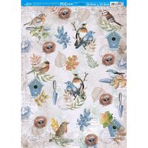 Kit 5 Papel Decoupage Passarinhos com Ninho e Casinhas Pdz-026 24,5x33cm Litoarte