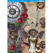 Kit 5 Papel Decoupage Rélogio Estilo Steampunk Pdz-015 24,5x33cm Litoarte