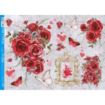 Kit 5 Papel Decoupage Rosas e Coração Pdz-001 24,5x33cm Litoarte