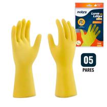 Kit 5 Pares de Luvas Nobre Látex M p/ Agentes Químicos Resistente e Segura Amarelo Kit 5 Pares de Luvas Nobre Látex M p/ Agentes Químicos Resistente e Segura Amarelo