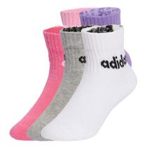 Kit 5 Pares de Meia Adidas Cano Médio Kids Infantil - Branco+Rosa - 29-31