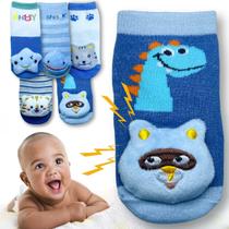 Kit 5 Pares Meia Bebê Menino Recém Nascido Chocalho 0-2 anos