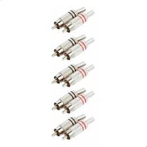Kit 5 Pares Plug Conector Rca Macho Blindado Metal 10 Peças