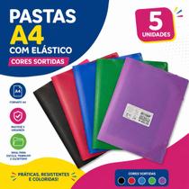 Kit 5 Pastas A4 com Elástico Cores Sortidas