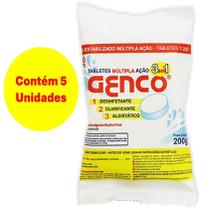 Kit 5 Pastilha de Cloro Genco 200gr 3 em 1 Múltipla ação