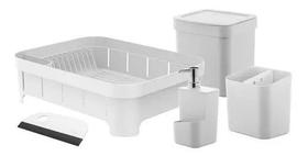 Kit 5 Pc Dispenser Escorredor Louça Talher Rodinho Lixeira Kit 5 Pc Dispenser Escorredor Louça Talher Rodinho Lixeira