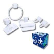 Kit 5 Pcs Acessórios Banheiro Branco Saboneteira Porta Toalhas Papel Higiênico Polipropileno Resistente