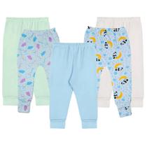 Kit 5 Pçs Calça Mijão Vira Pé Liso E Estampado Enxoval Bebê
