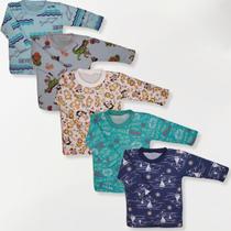 Kit 5 Pçs Camiseta Bebe Malha M/ Longa 0 A 3 Menino E Menina Kit 5 Pçs Camiseta Bebe Malha M/ Longa 0 A 3 Menino E Menina