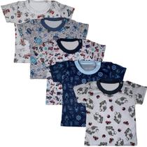 Kit 5 Pçs Camiseta Infantil Bichos Bebe Algodão Menina Menino