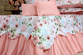 Kit 5 Pçs Cobre Leito Colcha Casal Queen Belize com Babados