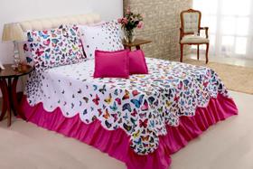 Kit 5 Pçs Cobre Leito Colcha Casal Queen Belize com Babados Kit 5 Pçs Cobre Leito Colcha Casal Queen Belize com Babados