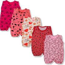 Kit 5 Pçs Macacão Curto Verão Jardineira Banho De Sol Menina