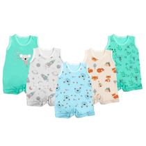 Kit 5 Pçs Macaquinho Bebê Regata Estampado Enxoval Verão