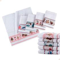 Kit 5 Pçs Pano de Copa para Cozinha Felpudo com Barrado Estampado Sortido Kit 5 Pçs Pano de Copa para Cozinha Felpudo com Barrado Estampado Sortido