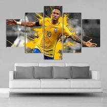 Kit 5 Pçs Quadro Decorativo Mosaico Neymar Jogador De Futebol Arte Bola