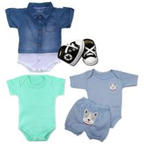 Kit 5 Pçs Roupinha De Bebê Touca Lindo Sapatinho Body Jeans