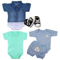 Kit 5 Pçs Roupinha De Bebê Touca Lindo Sapatinho Body Jeans